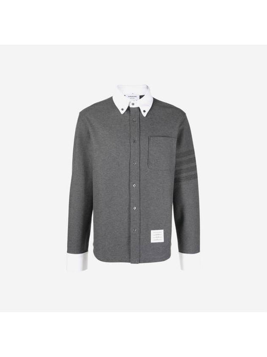 Double Face Tech Twill Long Sleeve Shirt Gray - THOM BROWNE - BALAAN