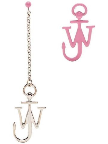 Anchor Asymmetrical Metal Earrings Pink Silver - JW ANDERSON - BALAAN 1