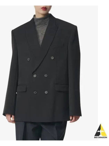 Virgin Wool Double Breasted Jacket Black W4007PCBLK - WARDROBE.NYC - BALAAN 1