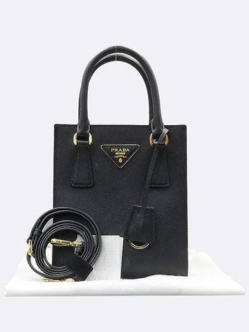 1BA358 Black Saffiano Mini Triangular Logo Tote Bag Cross Strap 2WAY - PRADA - BALAAN 1