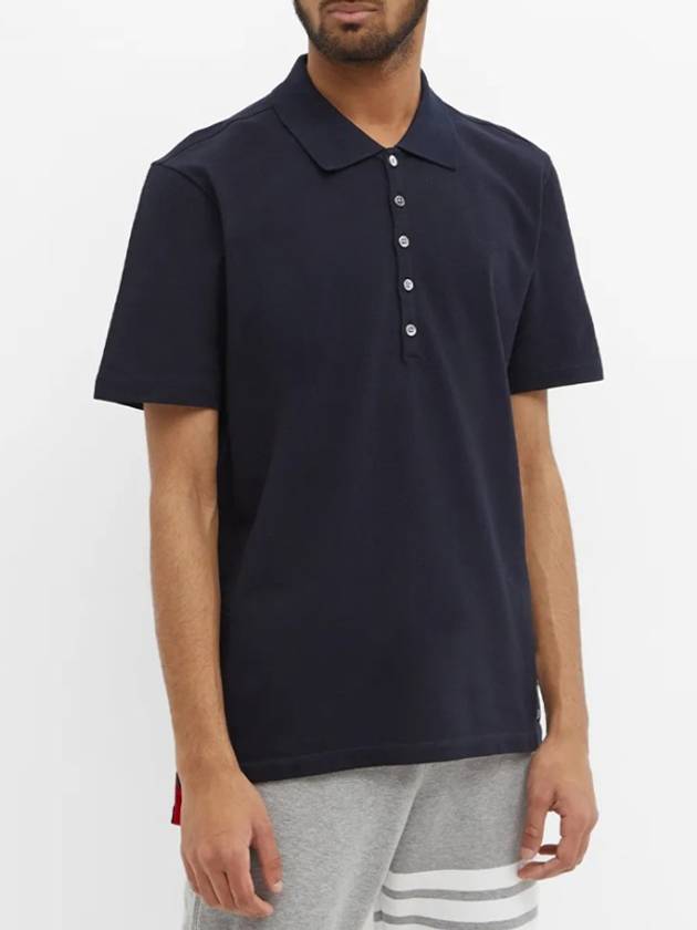 Men's Cotton Pique Center Bag Striped Short Sleeve Polo Shirt  Navy - THOM BROWNE - BALAAN 2