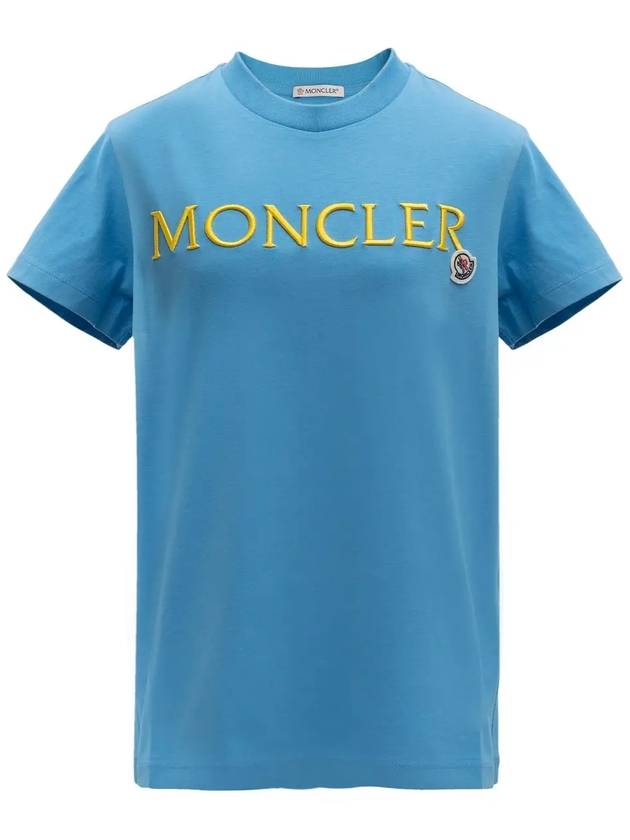 Embroidered Logo Cotton Short Sleeve T-Shirt Blue - MONCLER - BALAAN 2