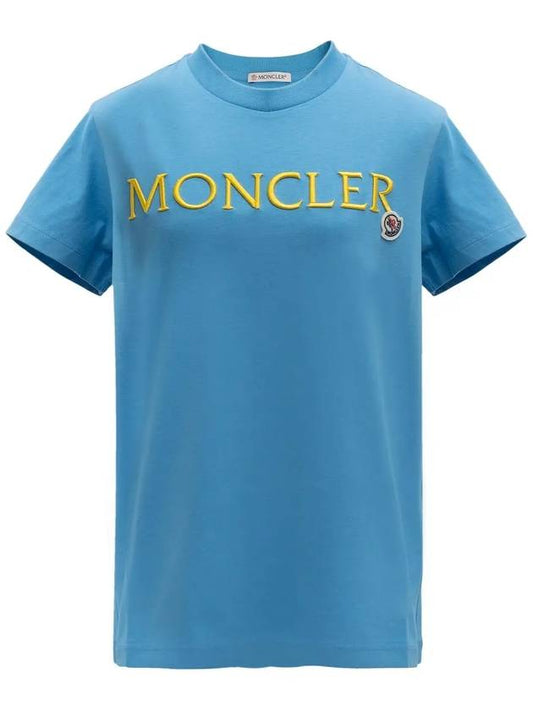 Embroidered Logo Cotton Short Sleeve T-Shirt Blue - MONCLER - BALAAN 2