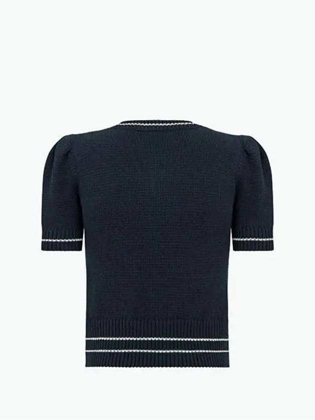 Logo Short Sleeve Knit Top Navy - DIOR - BALAAN 3