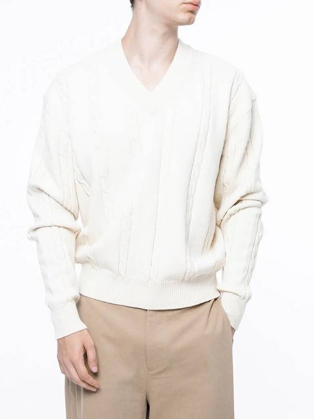 Men s M243TP07IV Dense Cable V neck Knit Ivory - CHANCE'S NOI - BALAAN 3