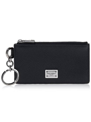 Men's Ring Logo Tag Calfskin Card Wallet Black - DOLCE&GABBANA - BALAAN 1