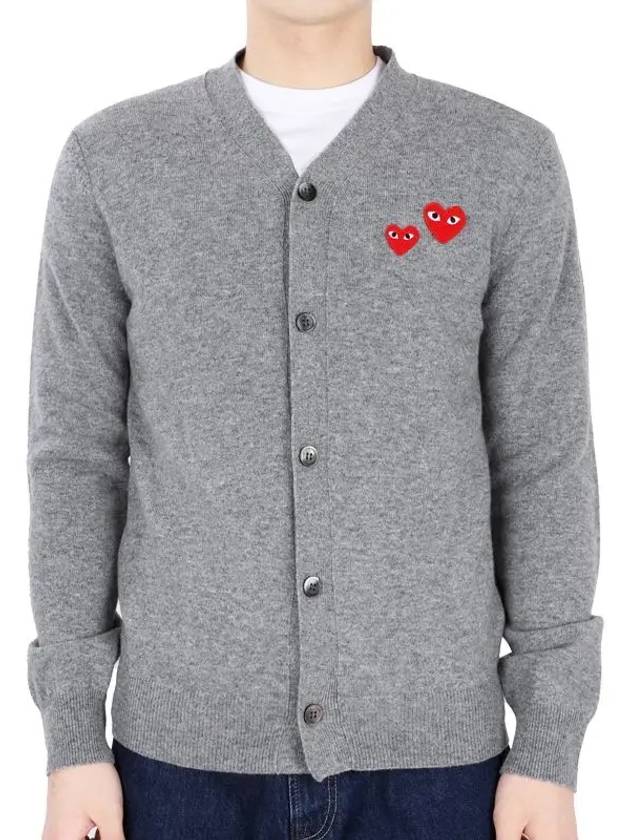 Men's Double Heart Waffen Cardigan Gray P1 N072 MED GRAY - COMME DES GARCONS - BALAAN 2