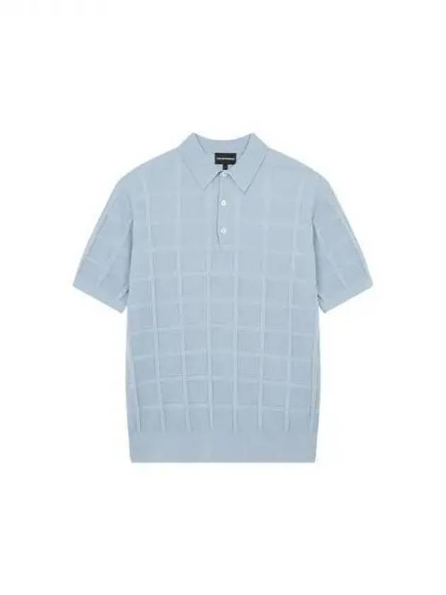 Men s square pattern collar knit light blue 270365 - EMPORIO ARMANI - BALAAN 1