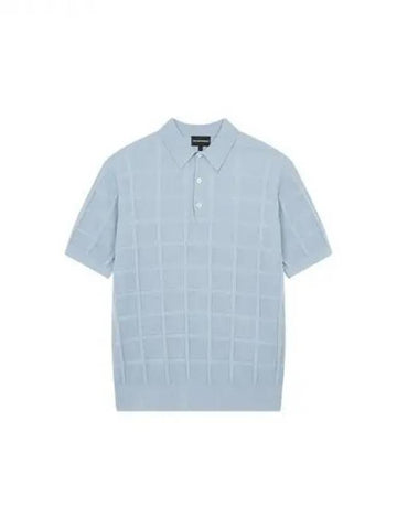 Men s square pattern collar knit light blue 270365 - EMPORIO ARMANI - BALAAN 1