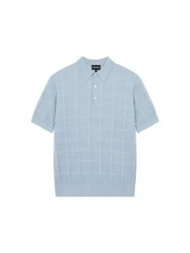 Men s square pattern collar knit light blue 270365 - EMPORIO ARMANI - BALAAN 1