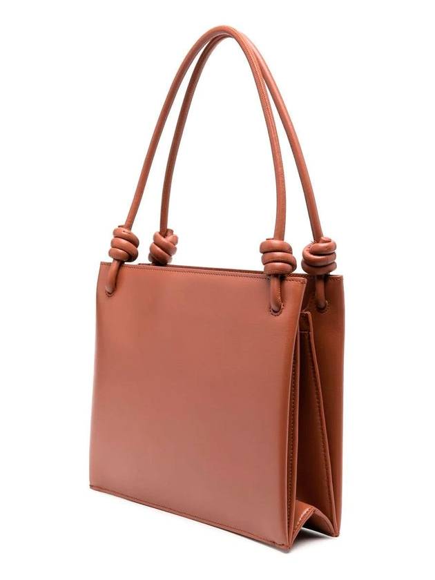 Logo Print Square Leather Tote Bag Rose Wood - JIL SANDER - BALAAN 4