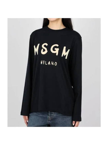 Brushed Logo Cotton Long Sleeve T-Shirt Black - MSGM - BALAAN 1