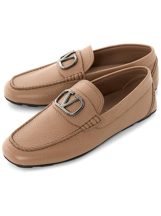 V Logo Leather Loafers Light Camel - VALENTINO - BALAAN 2