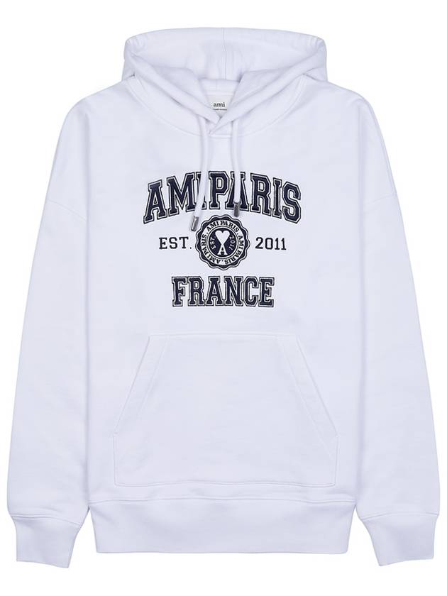 Paris France Oversized Organic Cotton Fleece Hoodie White - AMI - BALAAN 11