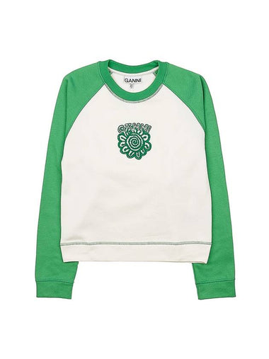 Isoli Flower Sweatshirt Green White - GANNI - BALAAN 1