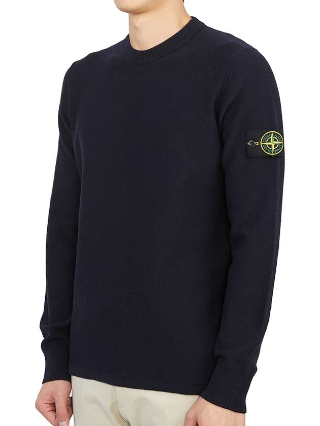 Men's Wappen Patch Crew Neck Wool Knit Top Navy - STONE ISLAND - BALAAN 3