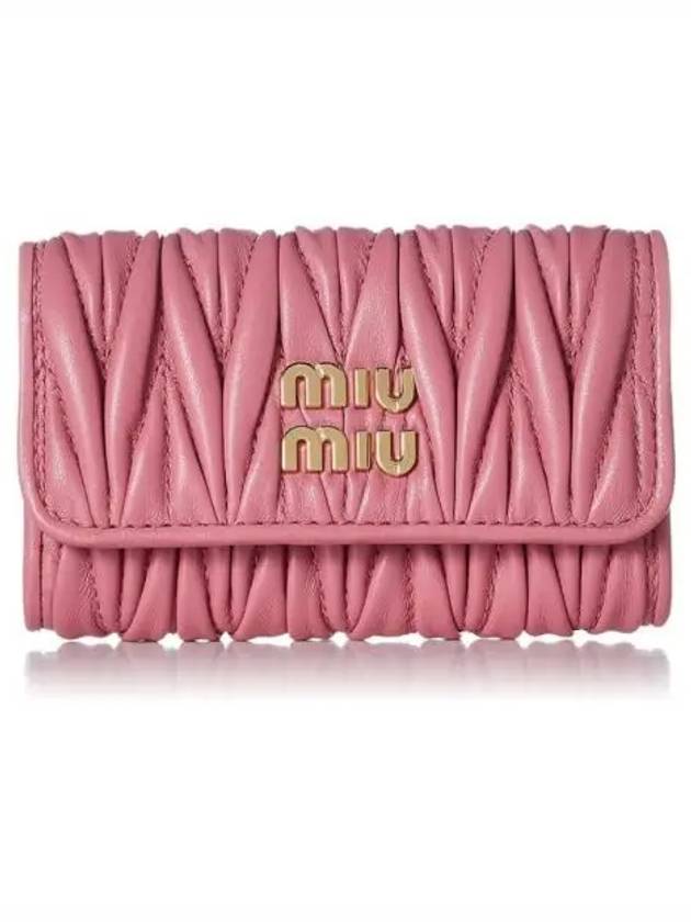 Gold Logo Plaque Matelasse Leather Key Holder Pink - MIU MIU - BALAAN 2