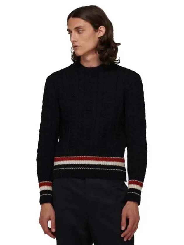 Men's Donegal Filey Stitch Striped Knit Top Navy - THOM BROWNE - BALAAN 4