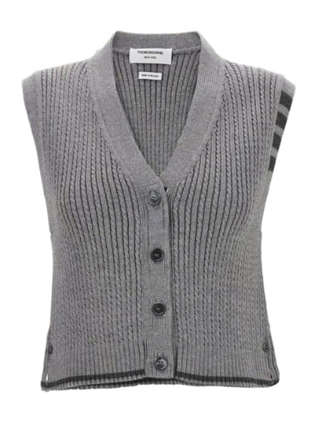 4-Bar Cropped Cable Merino Wool Cardigan Vest Grey - THOM BROWNE - BALAAN 2