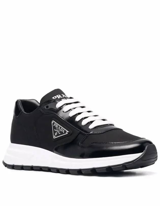 Prax 01 Re-Nylon Brushed Leather Low-Top Sneakers Black - PRADA - BALAAN 3