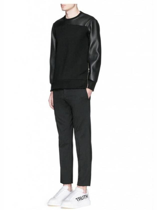 Men's Leather Mix Neoprene Sweatshirt Black - NEIL BARRETT - BALAAN 4