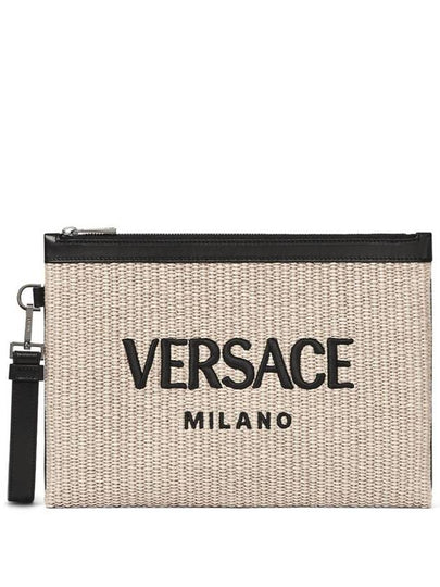 logo embroidered raffia clutch bag 10062431A09445 - VERSACE - BALAAN 2