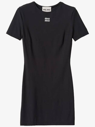 Logo Stretch Jersey Short Dress Black - MIU MIU - BALAAN 2