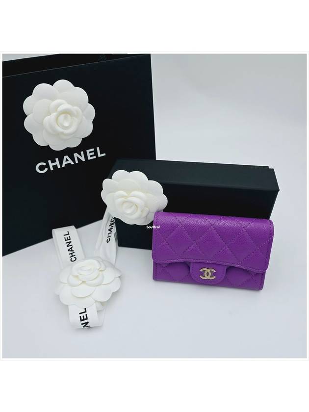 Classic Caviar Zipper Card Wallet Snap Card Wallet Purple Purple AP4096 - CHANEL - BALAAN 4