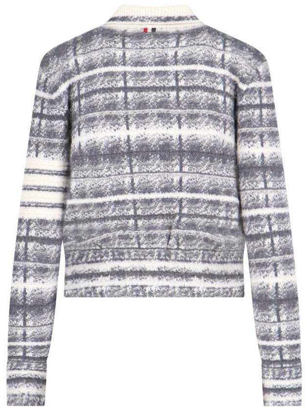 Tartan Check 4 Bar Cardigan Grey - THOM BROWNE - BALAAN 4