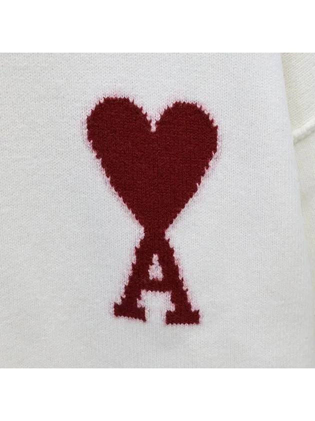 Intarsia Big Heart Logo Wool Knit Top Ivory - AMI - BALAAN 4