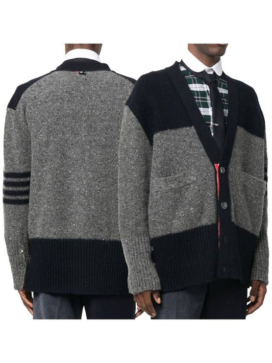 Donegal Diagonal Oversized Colour Block Wool Cardigan Grey - THOM BROWNE - BALAAN 2