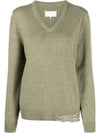 Back Stitch V-neck Wool Cashmere Knit Top Khaki - MAISON MARGIELA - BALAAN 1