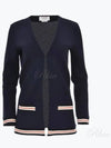 Cricket Stripe Lightweight Textured Cotton V-Neck Cardigan Navy - THOM BROWNE - BALAAN 2