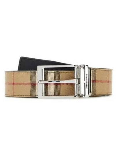 Square Buckle Check Reversible Coated Fabric Leather Belt Beige - BURBERRY - BALAAN 2