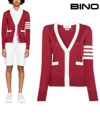 Fine Merino Wool 4 Bar Relaxed Fit Cardigan Red - THOM BROWNE - BALAAN 2