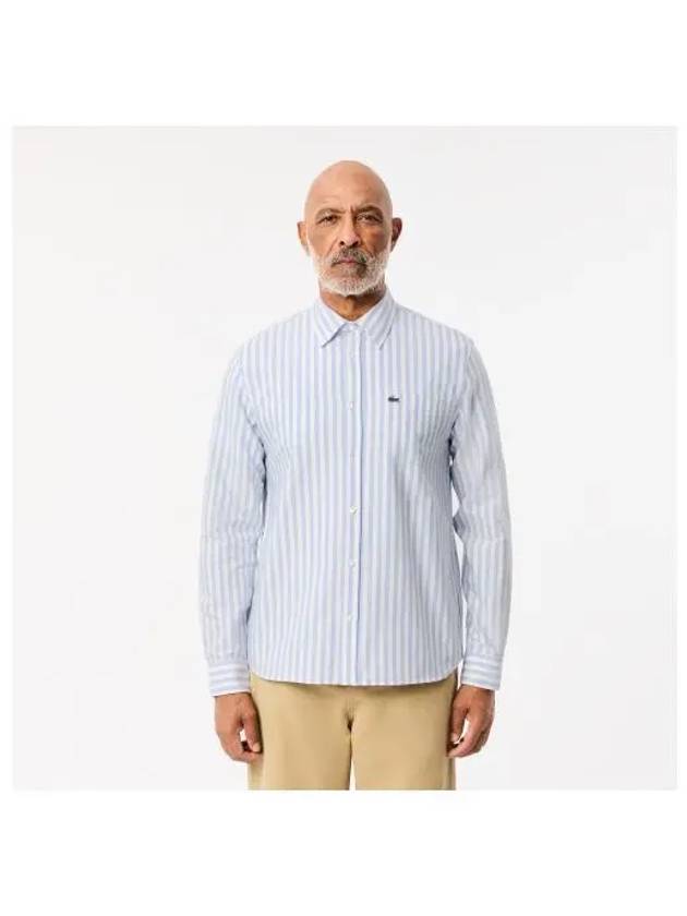 Men s Oxford Striped Shirt Sky Blue - LACOSTE - BALAAN 1