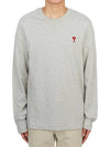 Chain Stitch Heart Logo Long Sleeve T-Shirt Grey - AMI - BALAAN 2