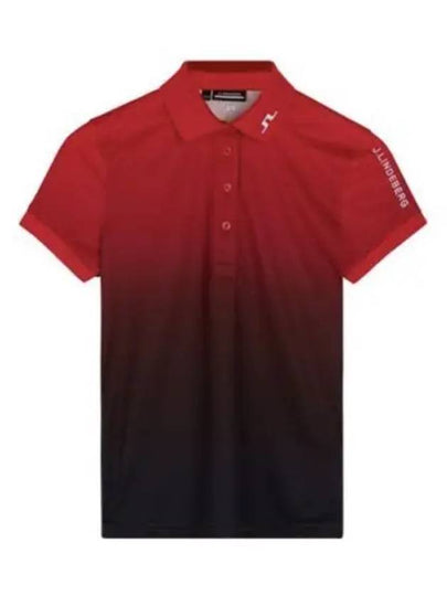 Women's Tour Tech Print Short Sleeve Polo Shirt Red - J.LINDEBERG - BALAAN 2