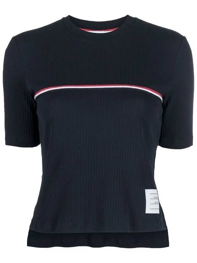 Women's High Twist Rip Stripe Short Sleeve T-Shirt Navy - THOM BROWNE - BALAAN 3