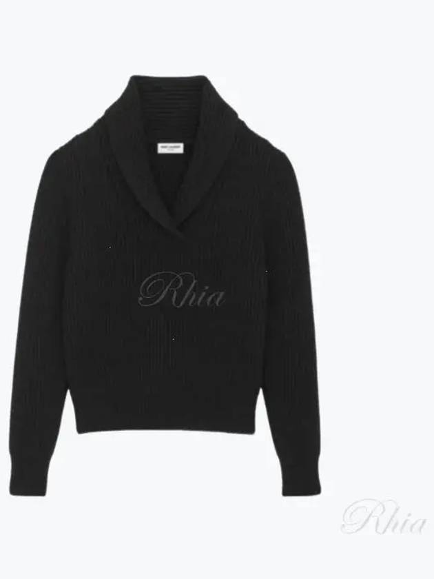 Shawl Collar Wool Knit Top Black - SAINT LAURENT - BALAAN 2