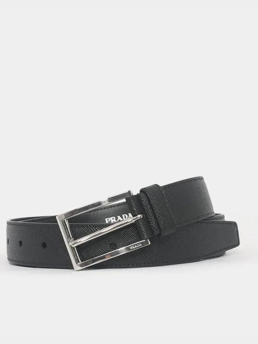 Saffiano Polished Buckle Belt Black - PRADA - BALAAN 2