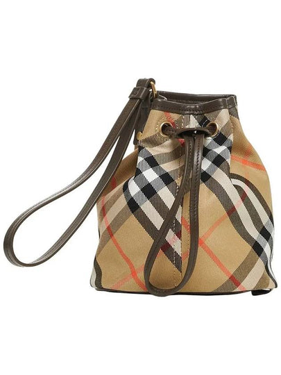 Check Drawstring Bucket Bag Sand - BURBERRY - BALAAN 2