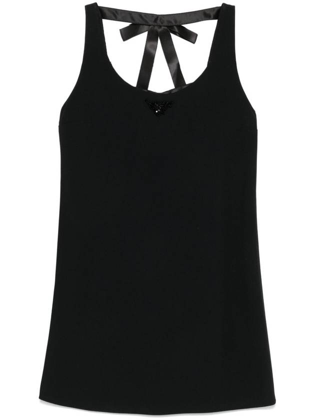 Logo plaque sleeveless short dress black - PRADA - BALAAN 2