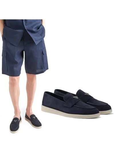 Triangle Logo Suede Loafers Navy - PRADA - BALAAN 2