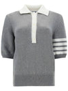 Women's Flower 4 Bar Cotton Jersey Polo Knit Top Light Grey - THOM BROWNE - BALAAN.