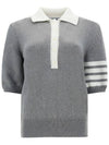 Women's Flower 4 Bar Cotton Jersey Polo Knit Top Light Grey - THOM BROWNE - BALAAN 1