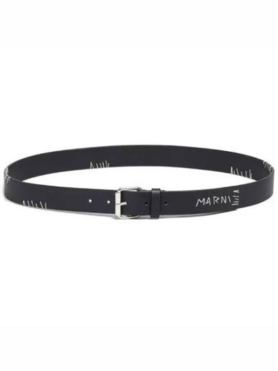 Embroidered Logo Leather Belt Black - MARNI - BALAAN 2