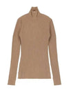 Half Zipper Rib Turtleneck Brown - GANNI - BALAAN 2