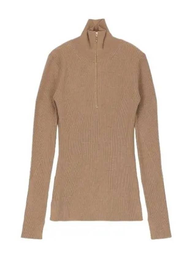 Half Zipper Rib Turtleneck Brown - GANNI - BALAAN 2