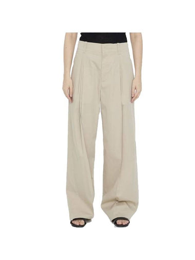 Cotton Silk Wide Leg Slacks Beige - BOTTEGA VENETA - BALAAN 1